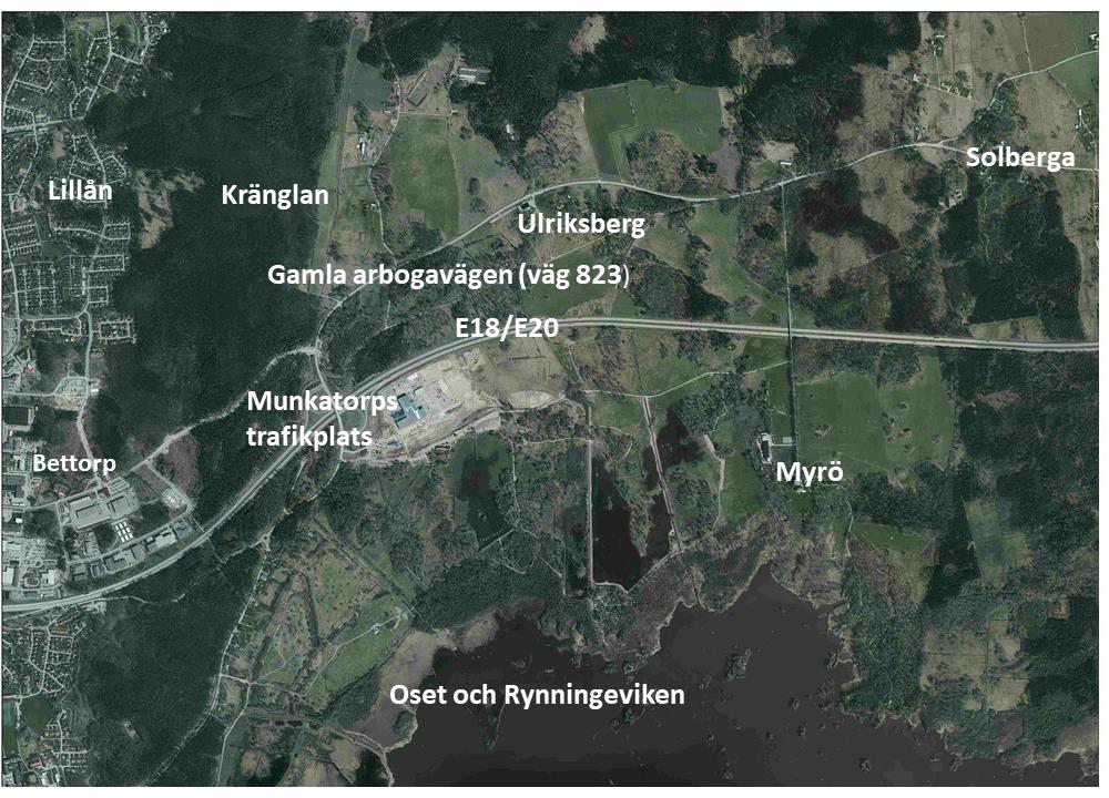 Karta över området vid Munkatorps trafikplats