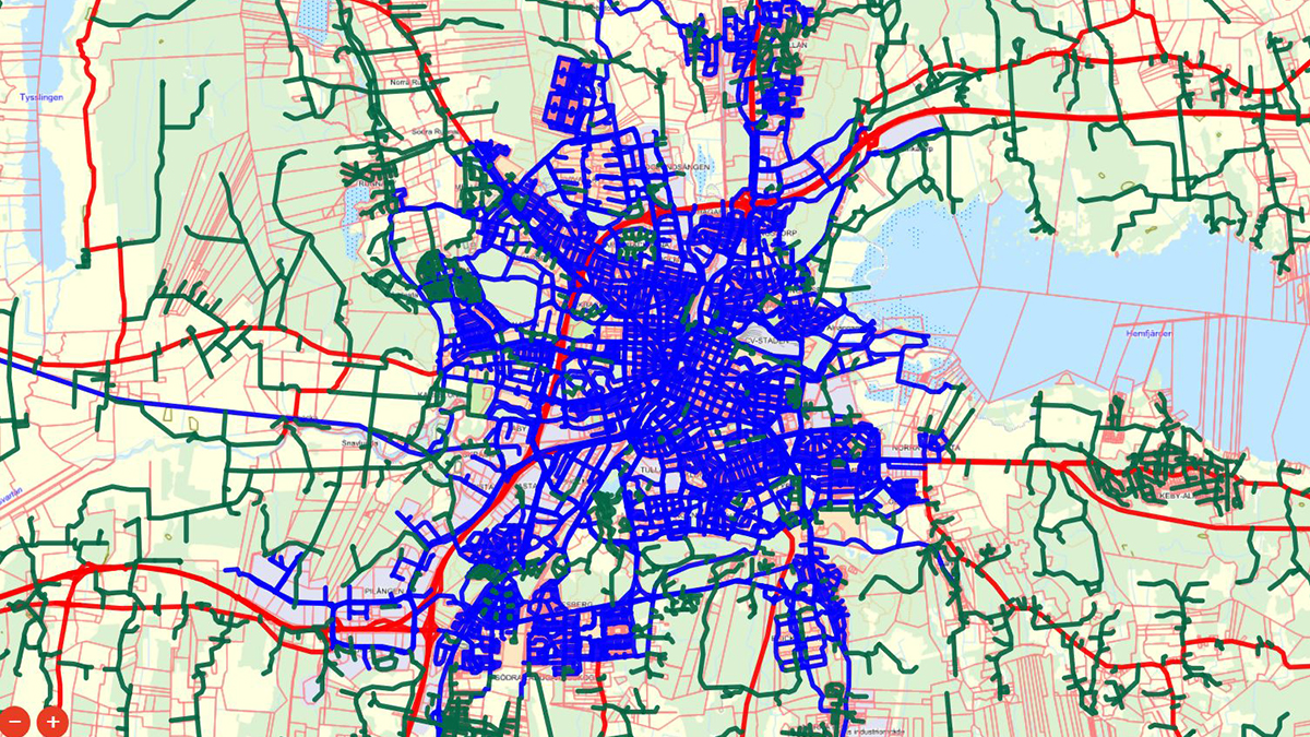 Karta som visar vem som ansvarar för underhåll av gatulamporna