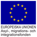 EU flaggan och texten Europeiska Unionen, Asyl-, migrations- och integrationsfonden.