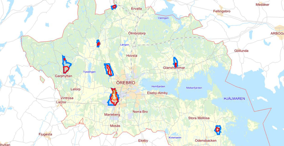 Karta över vattenskyddsområden. Klicka på bilden för att se webbkartan med alla vattenskyddsområden