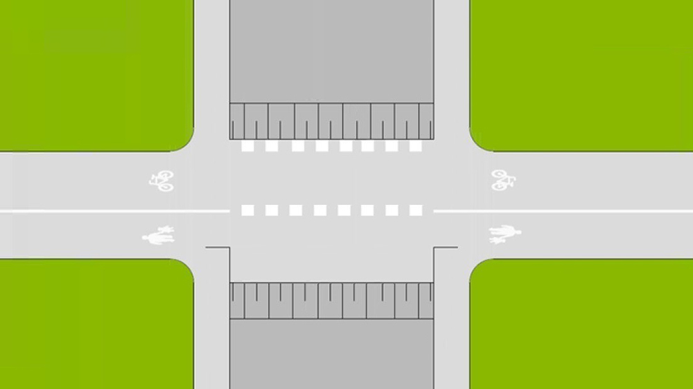 Illustration som visar cykelpassage och gångpassage