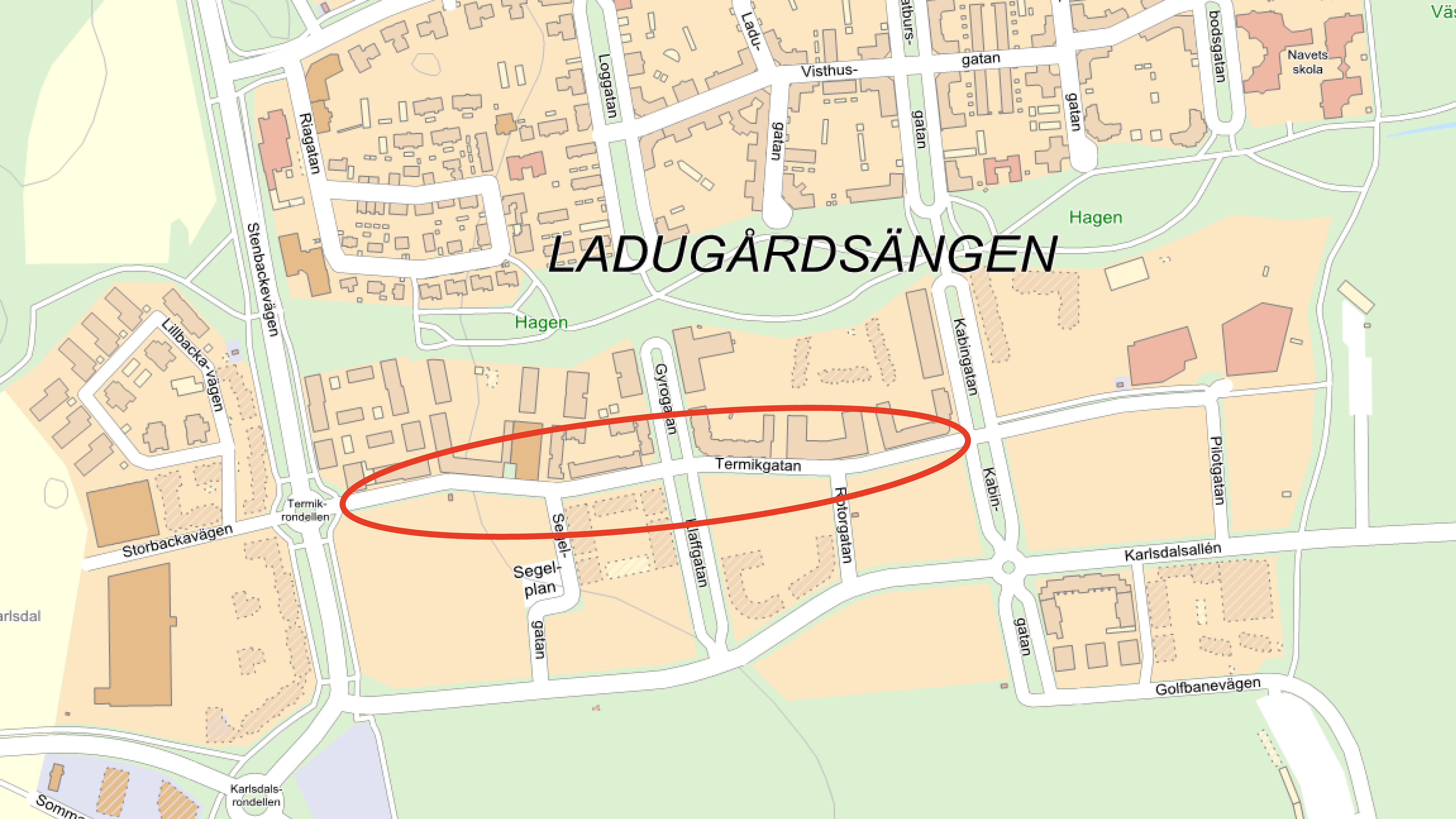 Karta över arbetsområdet på Termikgatan