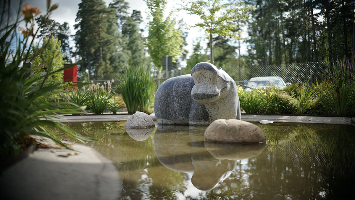 A granite statue of a hippopotamus