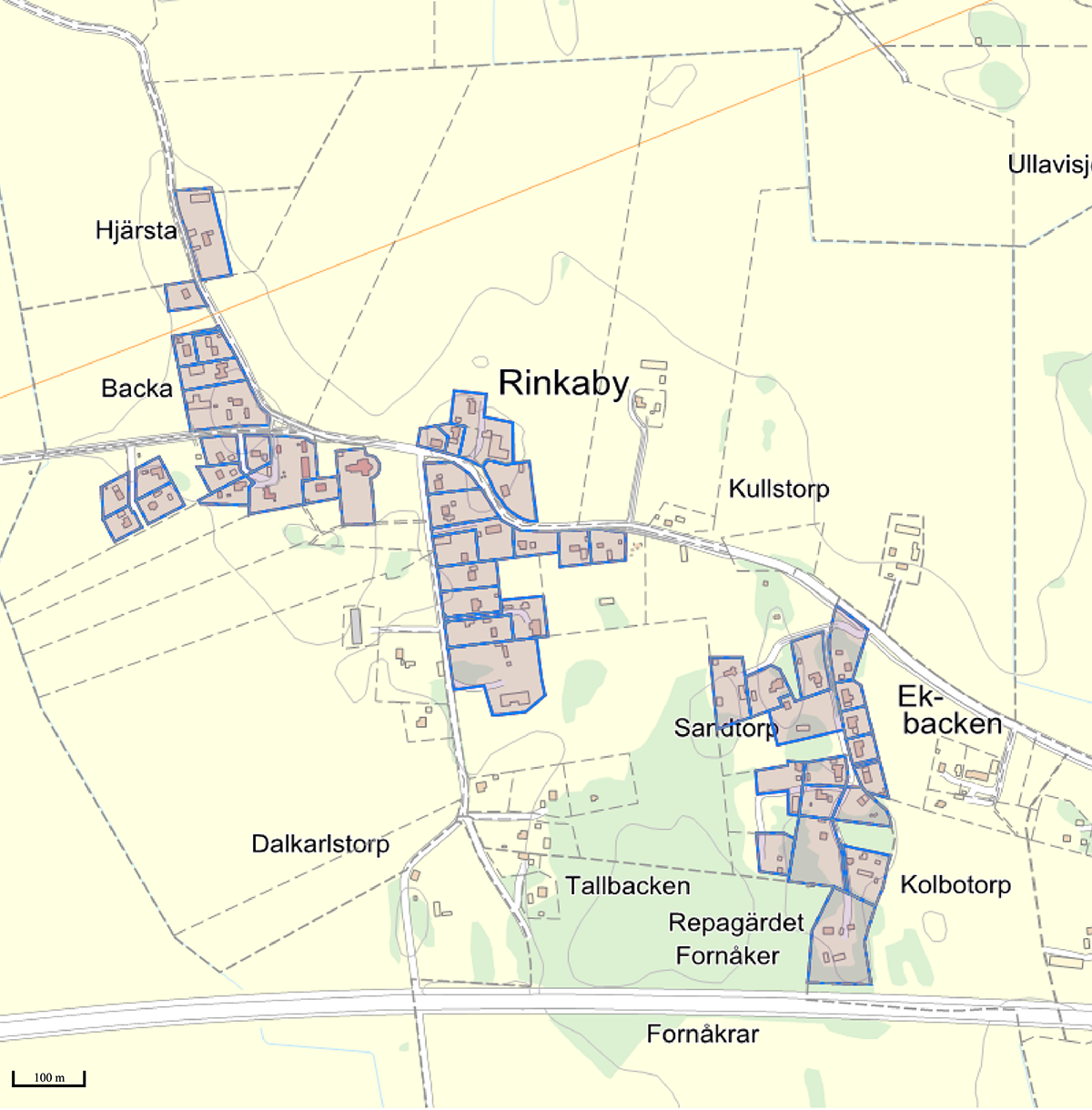 Karta över arbetsområde för VA-arbete vid Rinkaby