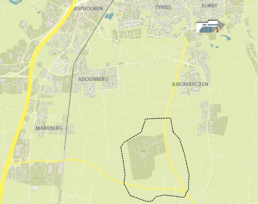 Kartbild i grönt med Atterskogen markerad.