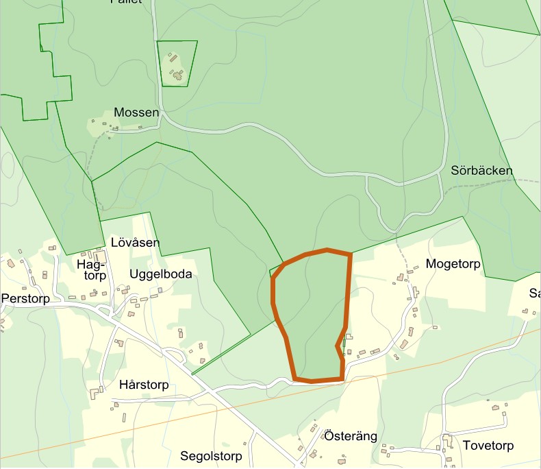Karta över föryngringsavverkning vid Väst Mogetorp.