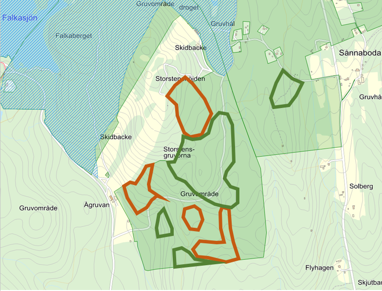 Karta med markeringar där skogsavverkning kommer att ske vid Storstenshöjden.